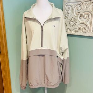 Under Armour Women's Half Zip Pull Over Windbreaker- Cream and Tan/Mauve